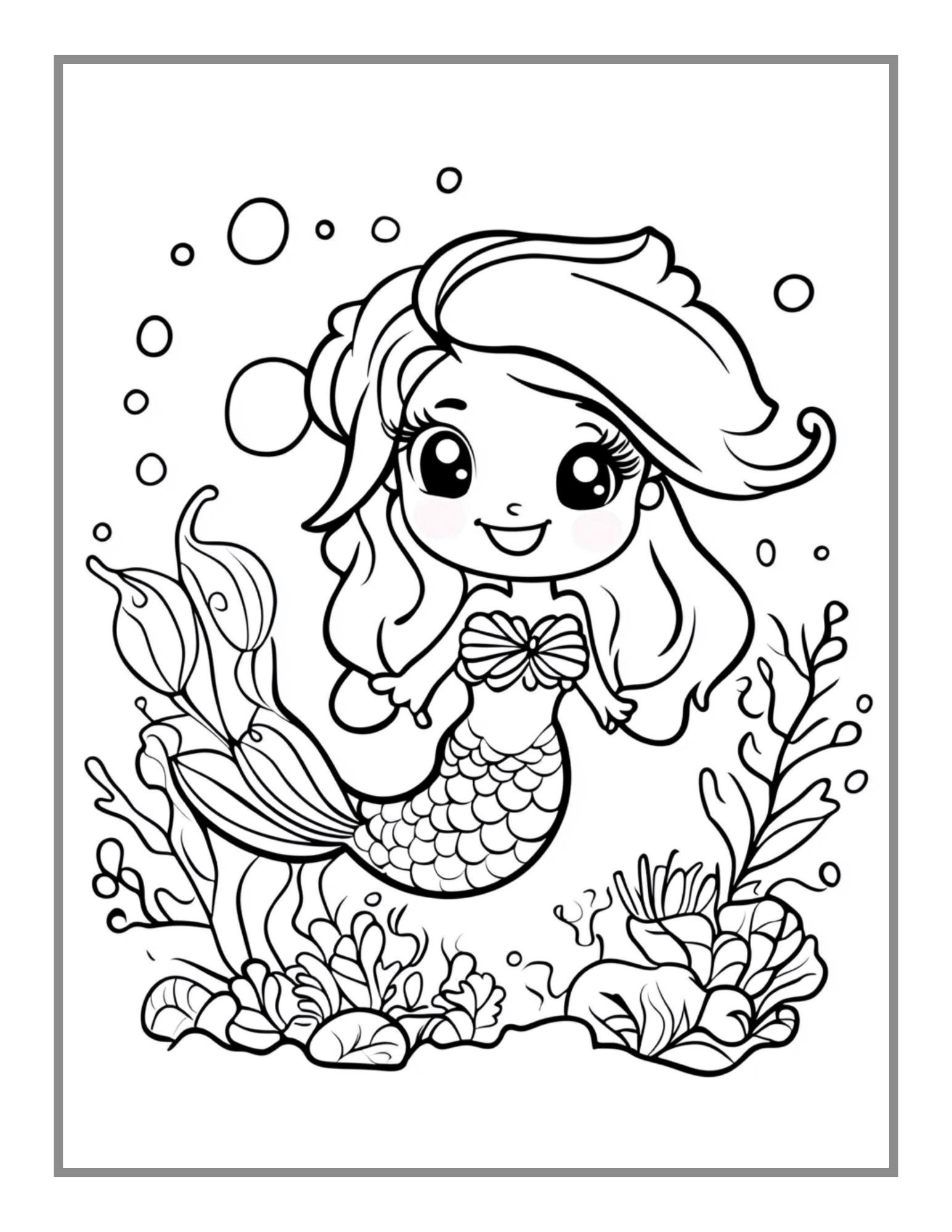 50 Pages Cute Easy Mermaid Coloring Book Gift for Kids Boys Girls Teens ...