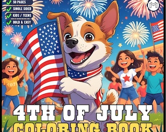 Independence Day 4th of July Coloring Book Gift for Kids Boys Girls Young Teens 50 Pages Single Sided 4th of July Coloring Activity Sheets