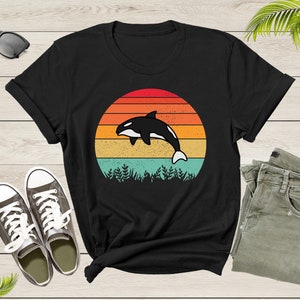 Retro Sunset Cute Orca Whale Shirt Environmental Ocean Lover Shirt Whale Lovers Tee Whale Animal Lover Gift Marine Life Nature Ocean Tshirt
