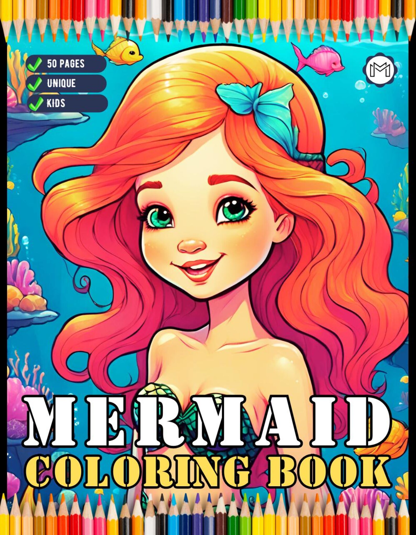 50 Pages Cute Easy Mermaid Coloring Book Gift for Kids Boys Girls Teens ...