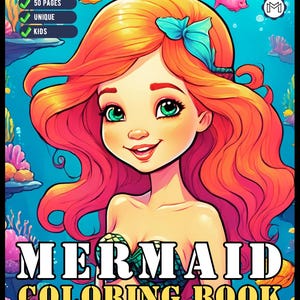 50 Pages Cute Easy Mermaid Coloring Book Gift for Kids Boys Girls Teens Cool Princess Mermaid Coloring Sheets for Children Students