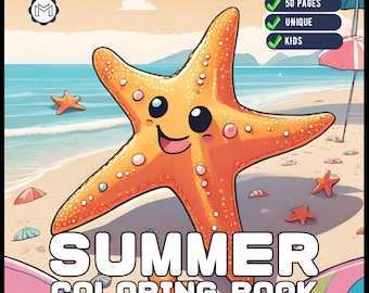 50 Pages Kawaii Summer Coloring Book Gift for Kids Boys Girls Teens Youth Bold and Easy Summer Coloring Sheets Cute Fun Summer Coloring Book