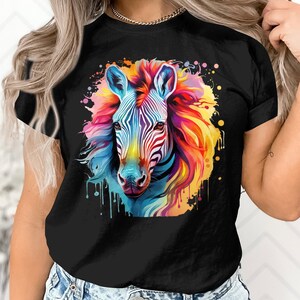 Stripped Pattern Colorful Zebra Horse Print Gift Adult Women T-Shirt Cool Zebra Print Design Birthday Holiday Presents Tshirt