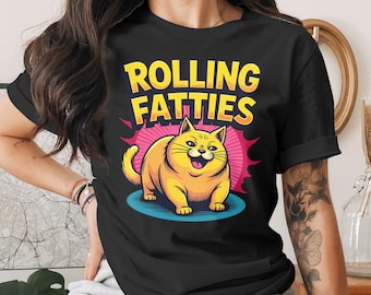 Rolling Fatties Cute Funny Fat Cat Design T-Shirt for Men Women Kids Sarcastic Cat Kitten Kitty Pet Owner T Shirt Birthday Gift