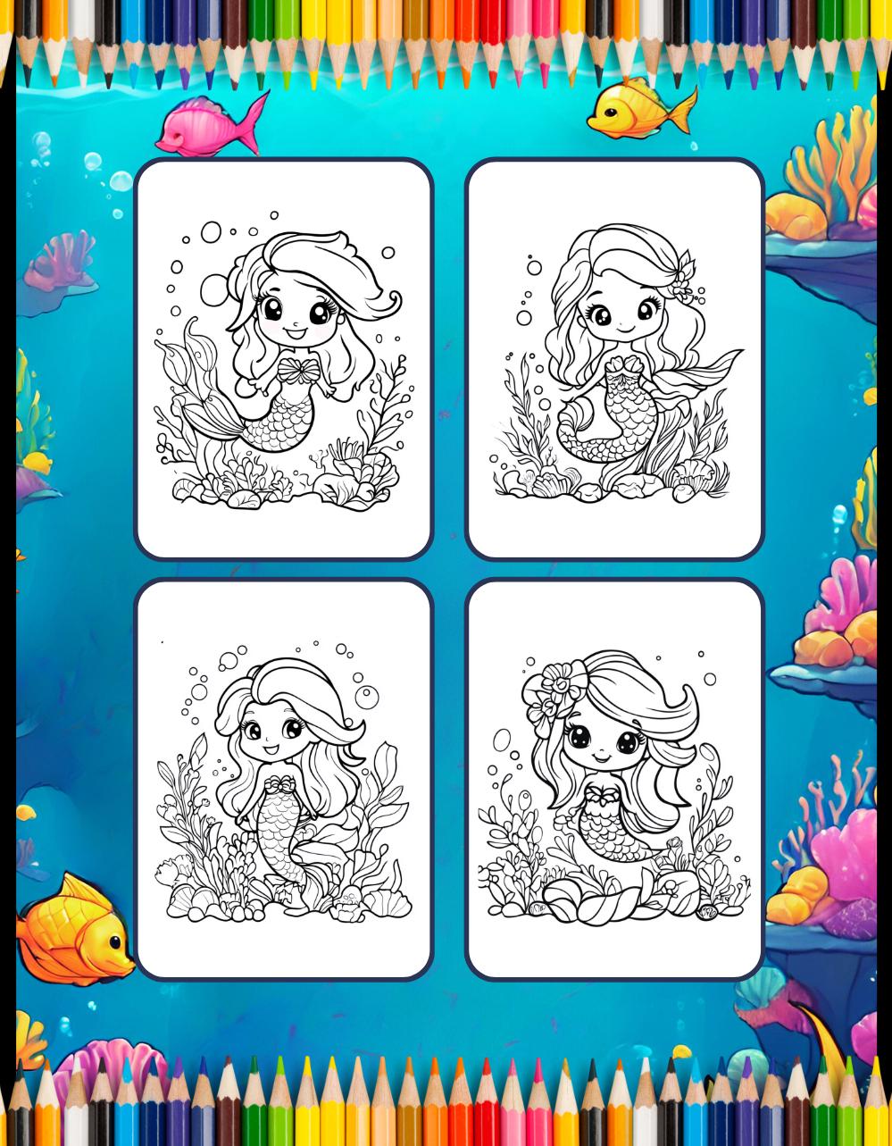 50 Pages Cute Easy Mermaid Coloring Book Gift for Kids Boys Girls Teens ...