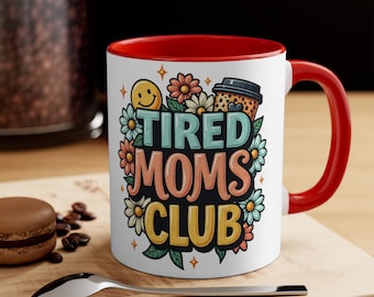 Tired Moms Club Mugs, Retro Floral Motherhood Mug, Smiley Face Coffee Glassware, Funny Mom Life Gift, Leopard Print Mama Cup
