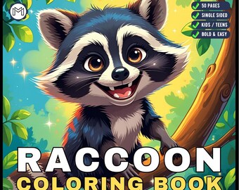 Cute Cozy Raccoon Animal Coloring Book Gift for Adults Kids Boys Girls Teens 50 Pages Single Sided Bold Easy Raccoon Coloring Activity Book