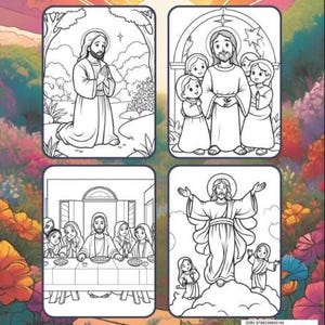 50 Pages Easy Jesus Coloring Book Gift for Adults Kids Children Boys Girls Teens Christian Religion Catholic Bible Stories Coloring Pages image 2