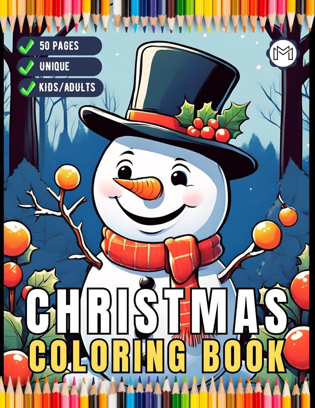 50 Pages Merry Christmas Coloring Book Gift for Adults Men Women Kids ...