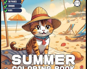 50 Pages Kawaii Summer Coloring Book Gift for Kids Boys Girls Teens Youth Bold and Easy Summer Coloring Sheets Fun Summer Lover Coloring