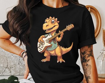 Funny Guitar Player Guitarist Dino Dinasour Musician Gift T-Shirt Cute Dino Guitarist Music Birthday Holiday Present Tshirt