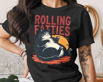Rolling Fatties Cute Funny Fat Cat Design T-Shirt for Men Women Kids Sarcastic Cat Kitten Kitty Pet Owner T Shirt Birthday Gift