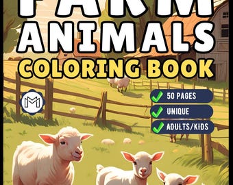 50 Pages Cute Farm Animals Coloring Book Gift for Adults Kids Men Women Boys Girls Children Country Farm Animals Cow Sheep Coloring Sheets