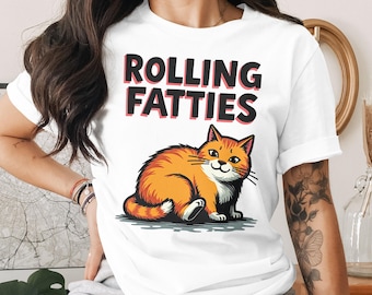 Rolling Fatties Cute Funny Fat Cat Design T-Shirt for Men Women Kids Sarcastic Cat Kitten Kitty Pet Owner T Shirt Birthday Gift