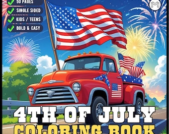 4th of July Independence Day Coloring Book Gift for Kids Boys Girls Young Teens 50 Pages Single Sided 4th of July Coloring Activity Sheets