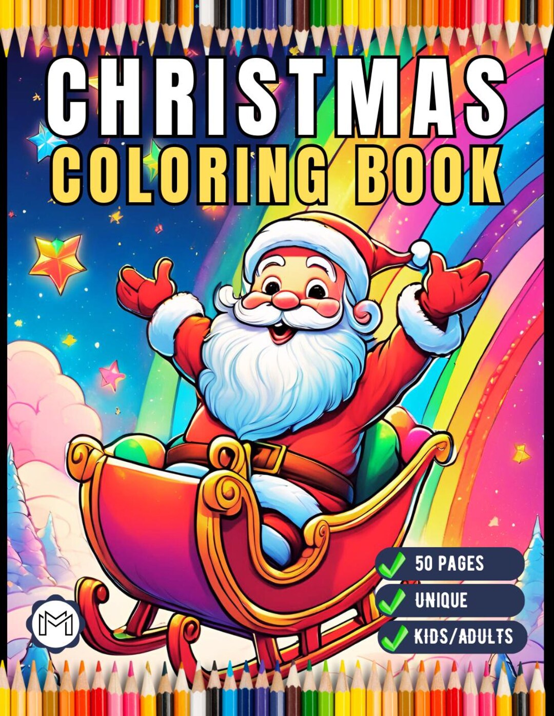 50 Pages Christmas Coloring Book Gift for Adults Men Women Kids Boys ...