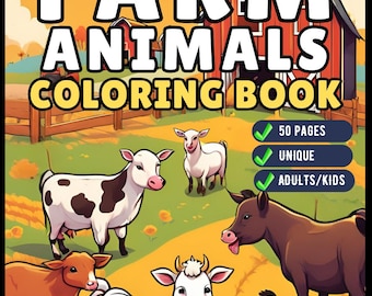 50 Pages Cute Farm Animals Coloring Book Gift for Adults Kids Men Women Boys Girls Children Country Farm Animals Cow Sheep Coloring Sheets