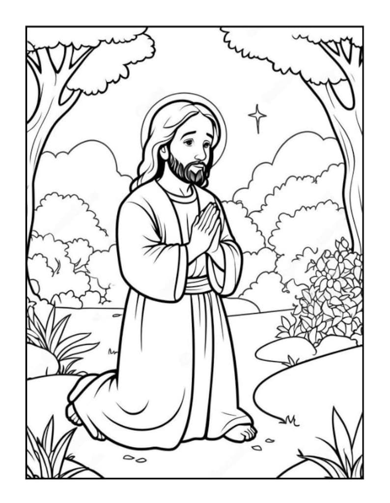 50 Pages Easy Jesus Coloring Book Gift for Adults Kids Children Boys Girls Teens Christian Religion Catholic Bible Stories Coloring Pages image 5