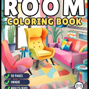 50 Pages Interior Design Cute Cozy Room Coloring Book Birthday Gift for Adults Kids Men Women Boys Girls House Home Living Room Coloring