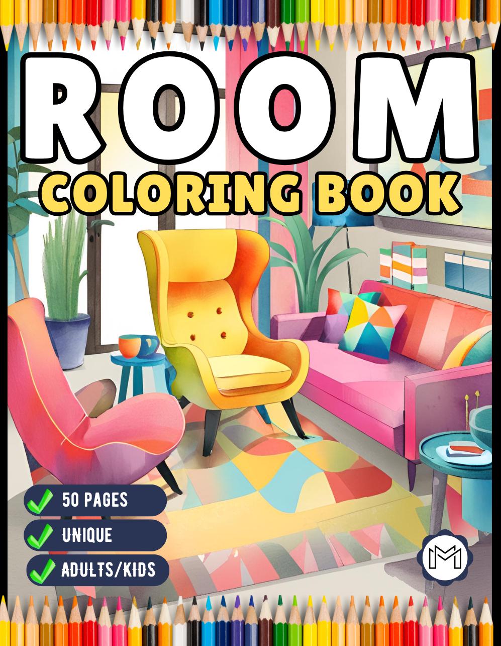 50-Page Cozy Room Interior Design Coloring Book for Adults and Kids â Cute Isometric Home Scenes