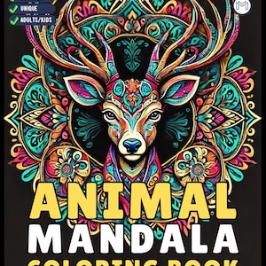 50 Pages Bold and Easy Animal Mandala Coloring Book Gift for Adults Kids Men Women Boys Girls Teens Youth Wild Animal Lover Animal Mandala
