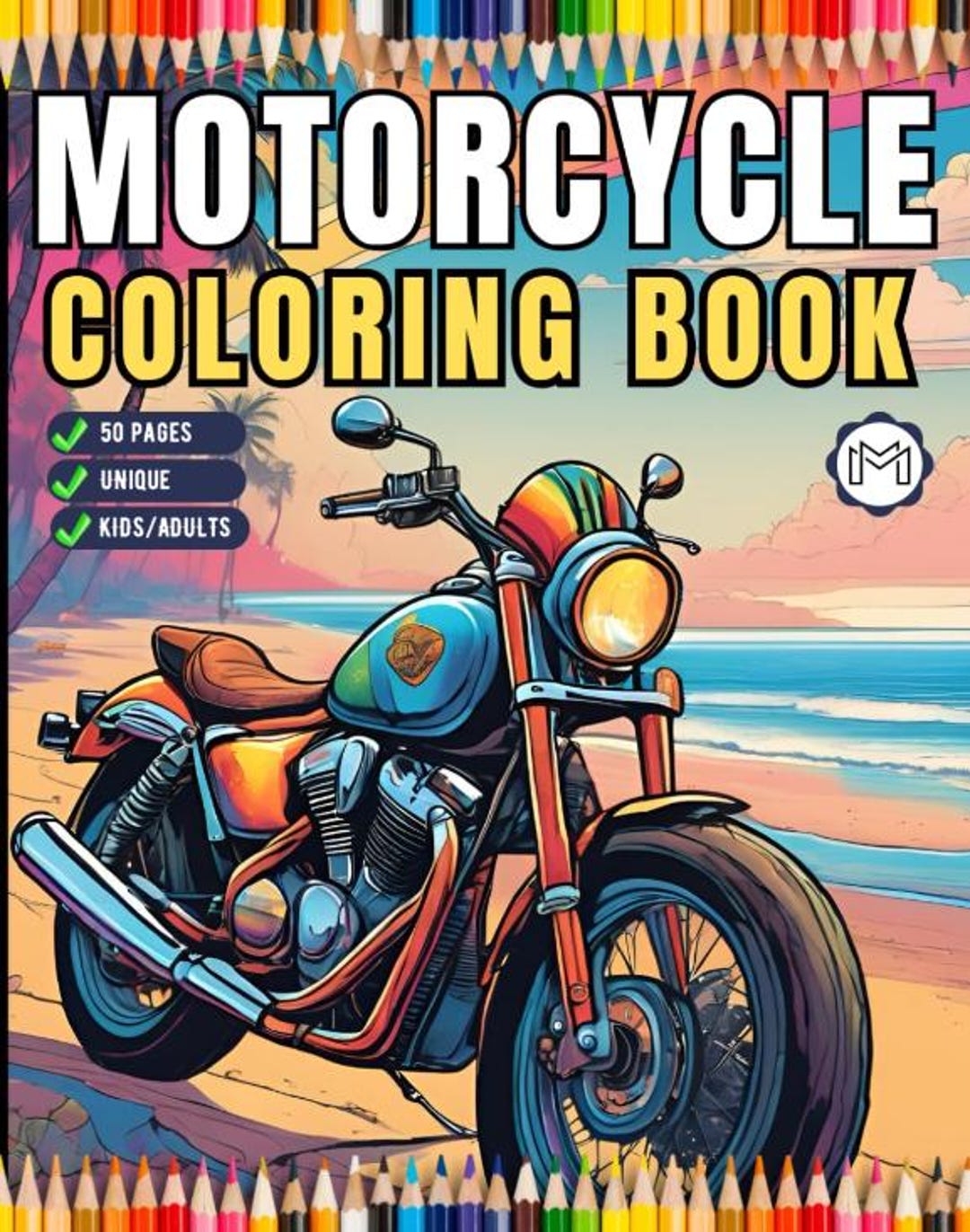 Motorcycle Coloring Book Gift for Adults Men Women Kids 50 Pages ...
