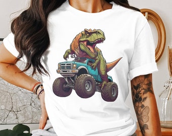 Dino Trex Dinosaur Driving Monster Truck Gift Men Women Kids T-Shirt Trex Dinosaur Truck Birthday Holiday Presents Gift Tshirt