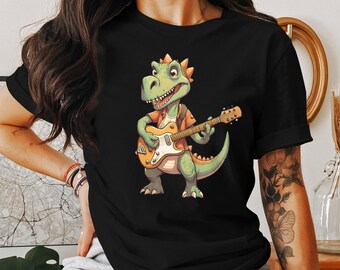Funny Guitar Player Guitarist Dino Dinasour Musician Gift T-Shirt Cute Dino Guitarist Music Birthday Holiday Present Tshirt