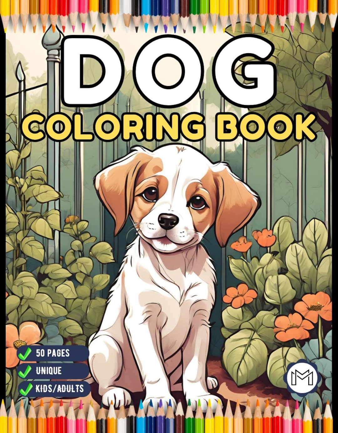 50 Pages Cute Dog Puppy Lover Coloring Book Gift for Adults Kids Boys ...