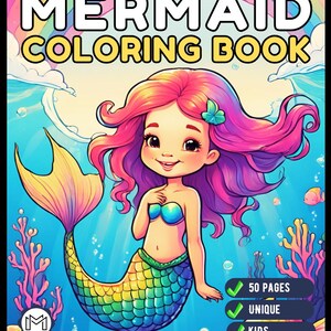 50 Pages Cute Easy Mermaid Coloring Book Gift for Kids Boys Girls Teens Mermaid Sea Creature Coloring Activity Book Adults Kids Relaxation
