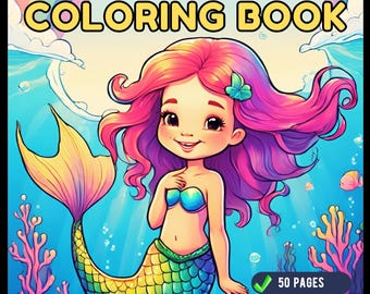 50 Pages Cute Easy Mermaid Coloring Book Gift for Kids Boys Girls Teens Mermaid Sea Creature Coloring Activity Book Adults Kids Relaxation