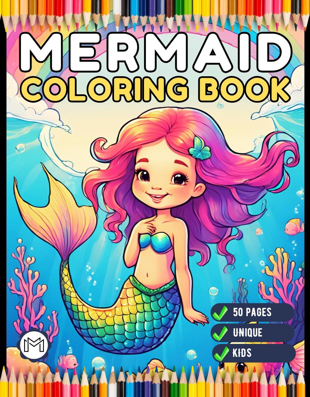 50 Pages Cute Easy Mermaid Coloring Book Gift for Kids Boys Girls Teens ...
