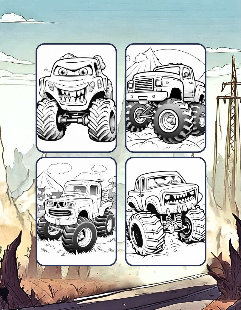 Monster Truck Coloring Book for Kids Children and Adults 50 Pages ...