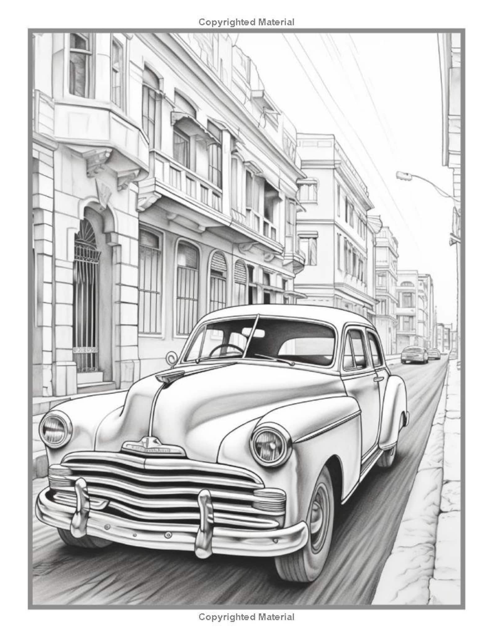 50 Pages Retro Old Vintage Classic Car Coloring Book for Adults Car Guy ...