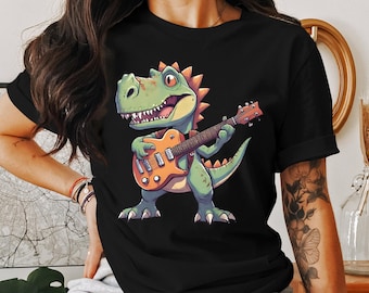 Funny Guitar Player Guitarist Dino Dinasour Musician Gift T-Shirt Cute Dino Guitarist Music Birthday Holiday Present Tshirt