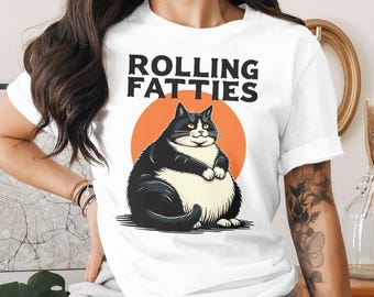 Rolling Fatties Cute Funny Fat Cat Design T-Shirt for Men Women Kids Sarcastic Cat Kitten Kitty Pet Owner T Shirt Birthday Gift