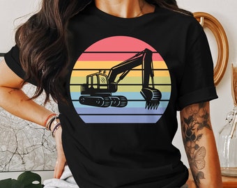 Construction Vehicle Tshirt, Retro Excavator Tshirt, Funny Engineer Gift, Construction Worker Shirt, Digger T-Shirt Birthday Gift Present