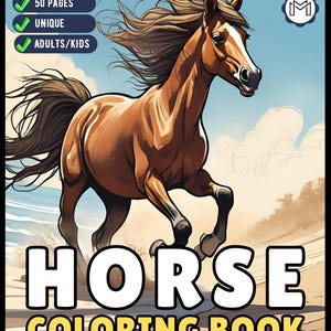 50 Pages Horse Coloring Book Gift for Adults Kids Men Women Kids Boys Girls Teens Cute Horse Animal Coloring Activity Sheets for Farmers