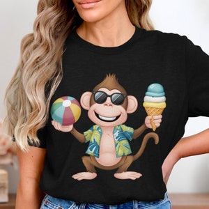 Funny Summer Monkey Vacation Beach Travel Gift for Men Women T-Shirt Ice Cream Lover Monkey Holiday Birthday Present Tshirt