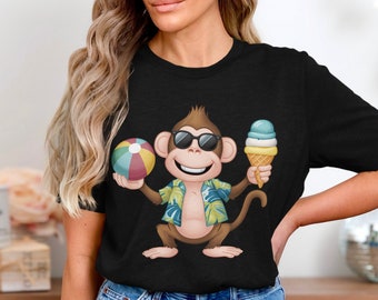 Funny Summer Monkey Vacation Beach Travel Gift for Men Women T-Shirt Ice Cream Lover Monkey Holiday Birthday Present Tshirt
