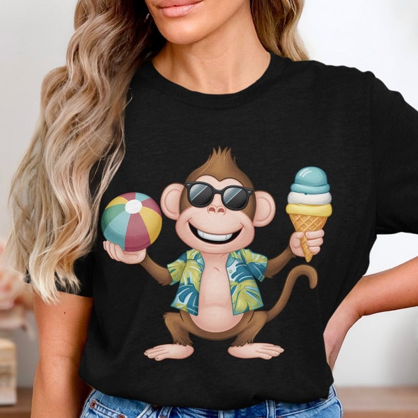 Funny Summer Monkey Vacation Beach Travel Gift for Men Women T-Shirt Ice Cream Lover Monkey Holiday Birthday Present Tshirt