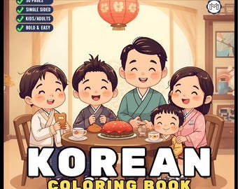 Cozy Korean Coloring Book for Adults Men Women Kids Young Boys Girls Teens South Korea Culture Coloring Activity Book Korean Stress Relief