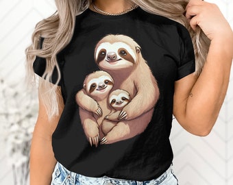Cute Mama Sloth and Baby Family Mom Mother Gift Women Wife T-Shirt Mom Mama Sloth Babies Birthday Holiday Present Men Women Kids Tshirt