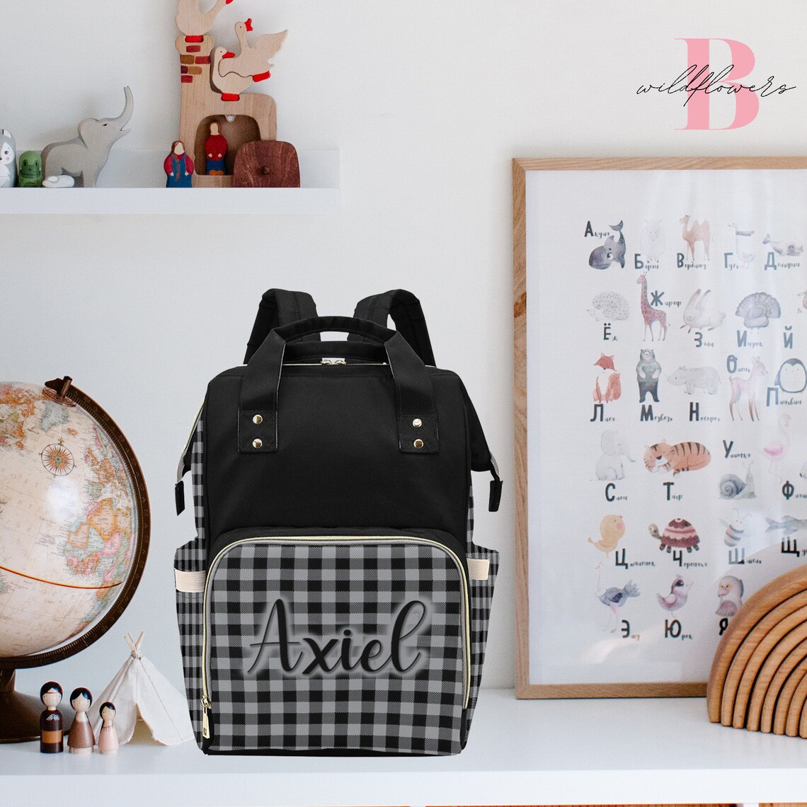 Download Gray and Black Plaid Diaper Bag Backpack Plaid Diaper Bag | Etsy