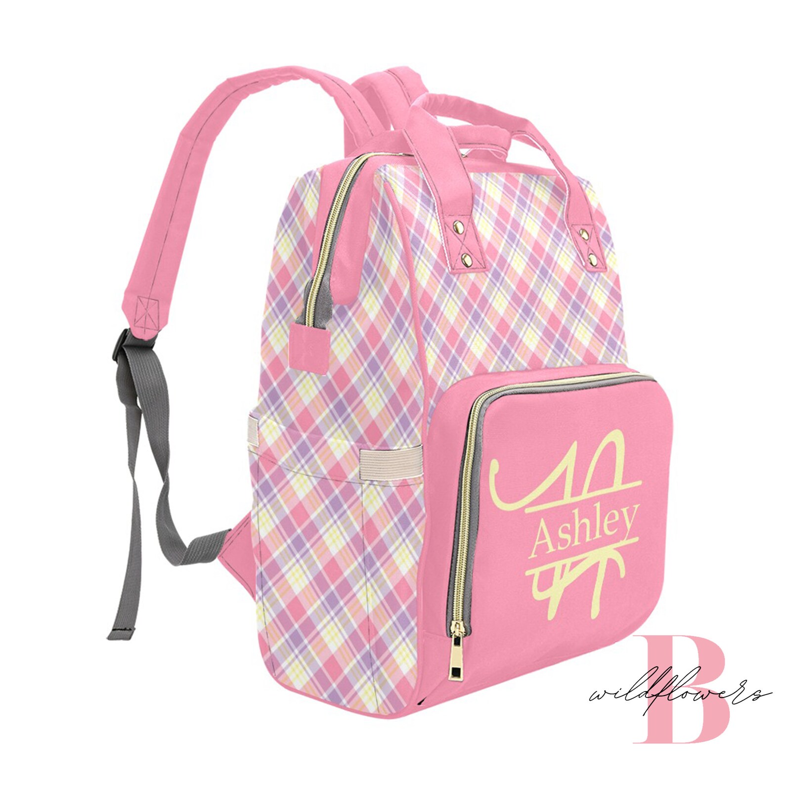 Download Girls Pink Plaid Diaper Bag Backpack Personalized Diaper ...