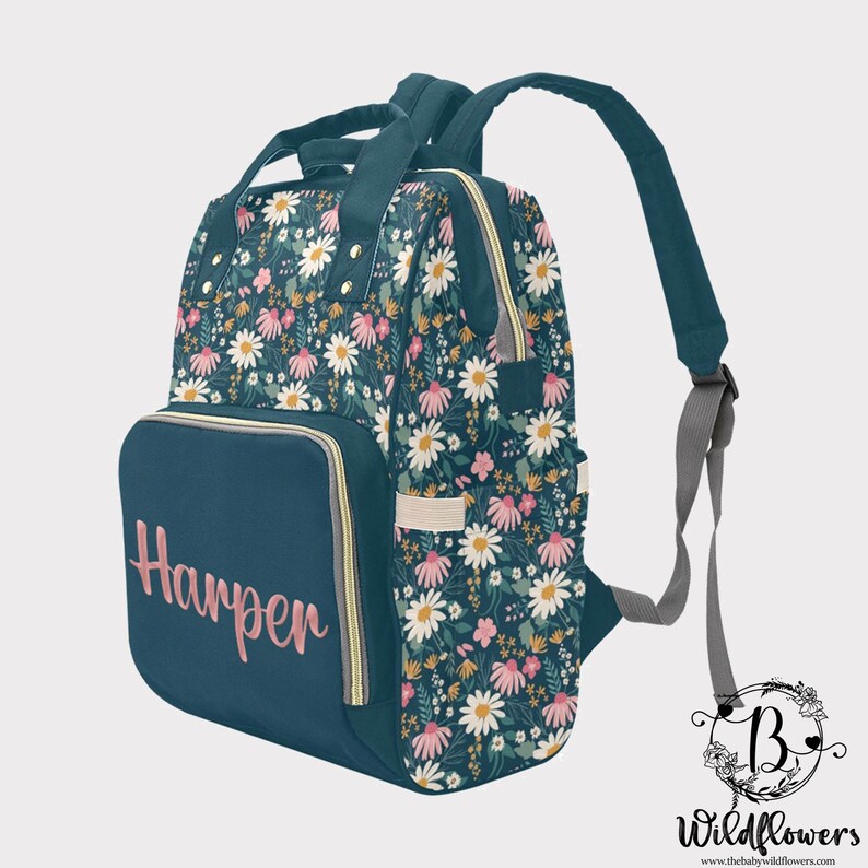 Dark Green Floral Diaper Bag Personalized Girls Diaper Bag Etsy