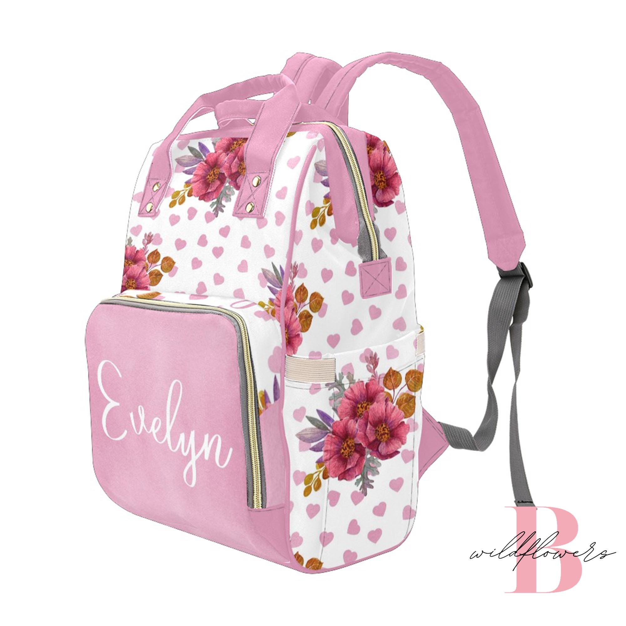 Personalized Diaper Bag Girl Pink Floral Diaper Bag Etsy