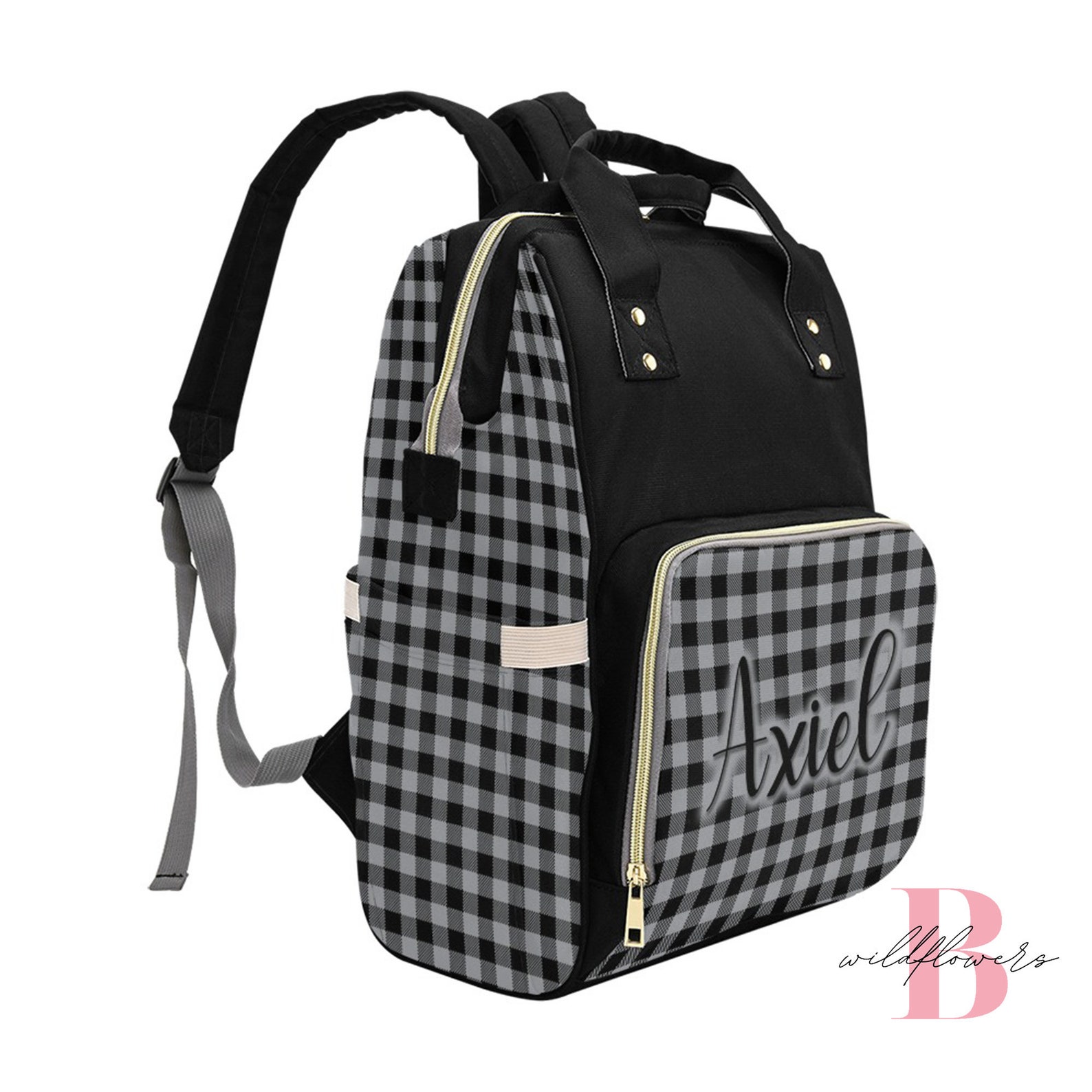 Download Gray and Black Plaid Diaper Bag Backpack Plaid Diaper Bag ...