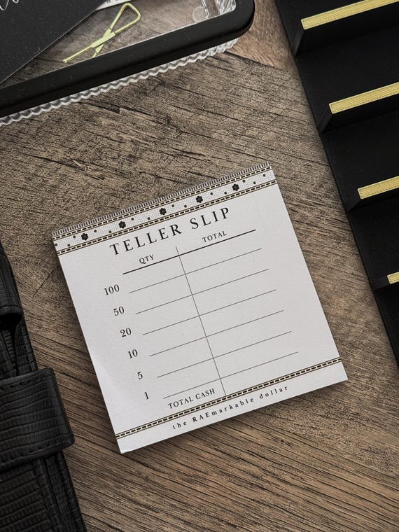 Bistro Teller Slips | Cash Withdrawal Organizer | Tear-Away Teller Notes | 3.5 x 3.5 Budget Notepad