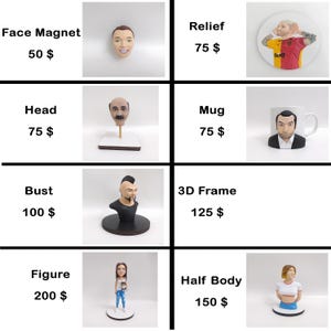 Personalized Polymer Clay Figure Bust Head Face Magnet Mug Half Body Relief